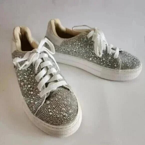 Betsey Johnson SB-Bret Rhinestone Studded Embellished Platform Sneakers - Picture 1 of 8
